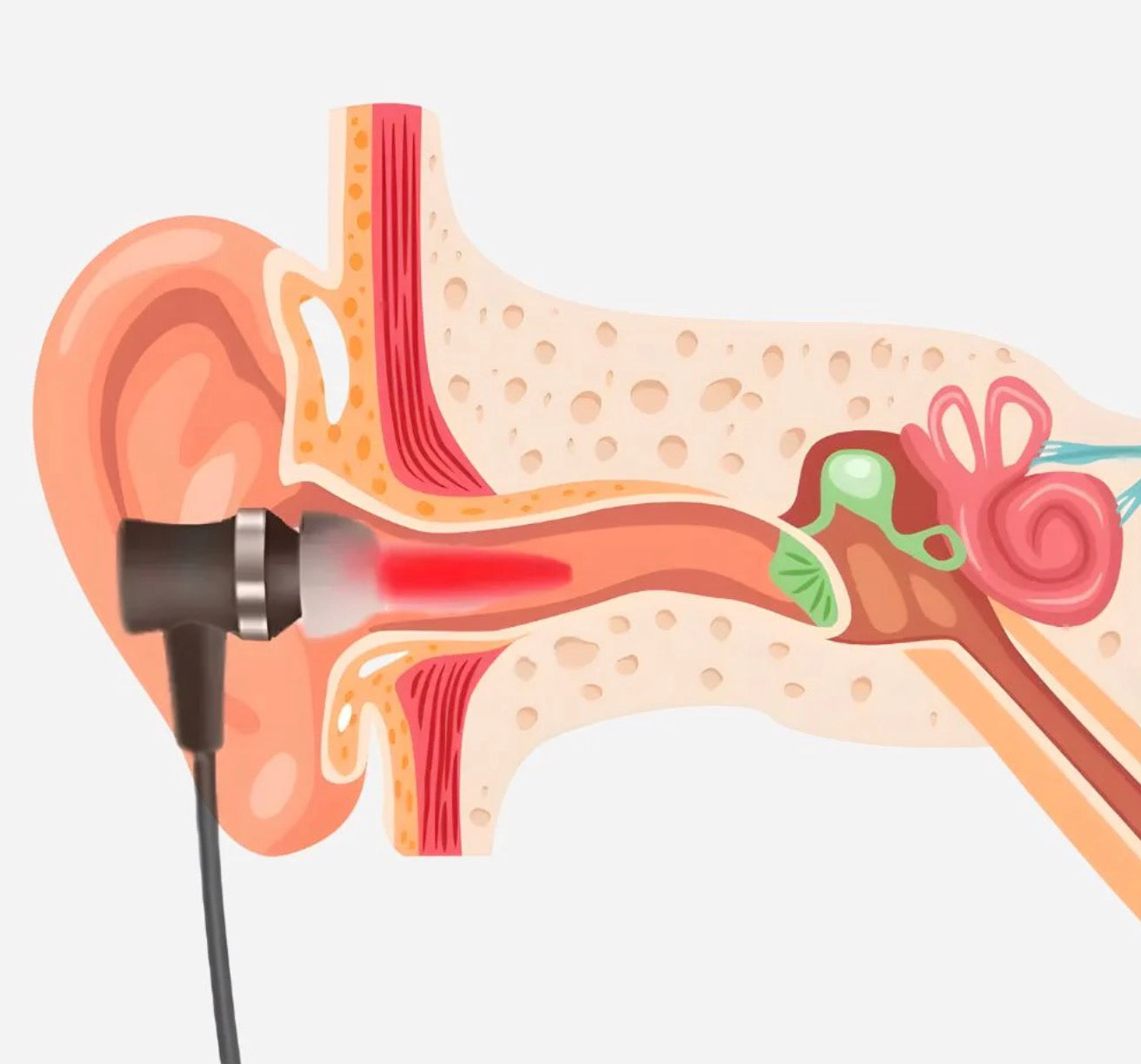 Illustration of an ear with a canal cleaner device inside