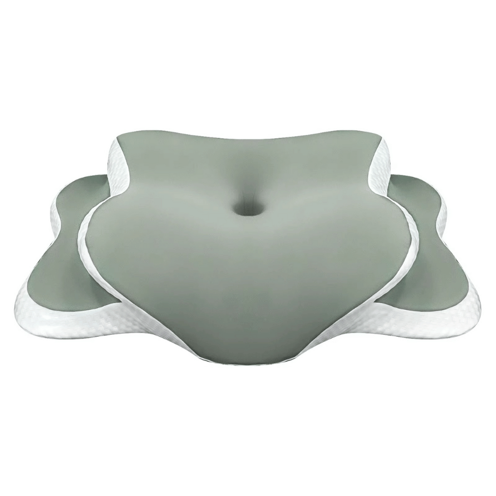 Star-shaped gray cushion on a white background
