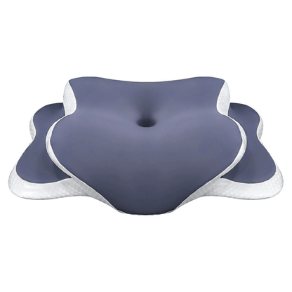 Blue and white foam roller on a white background