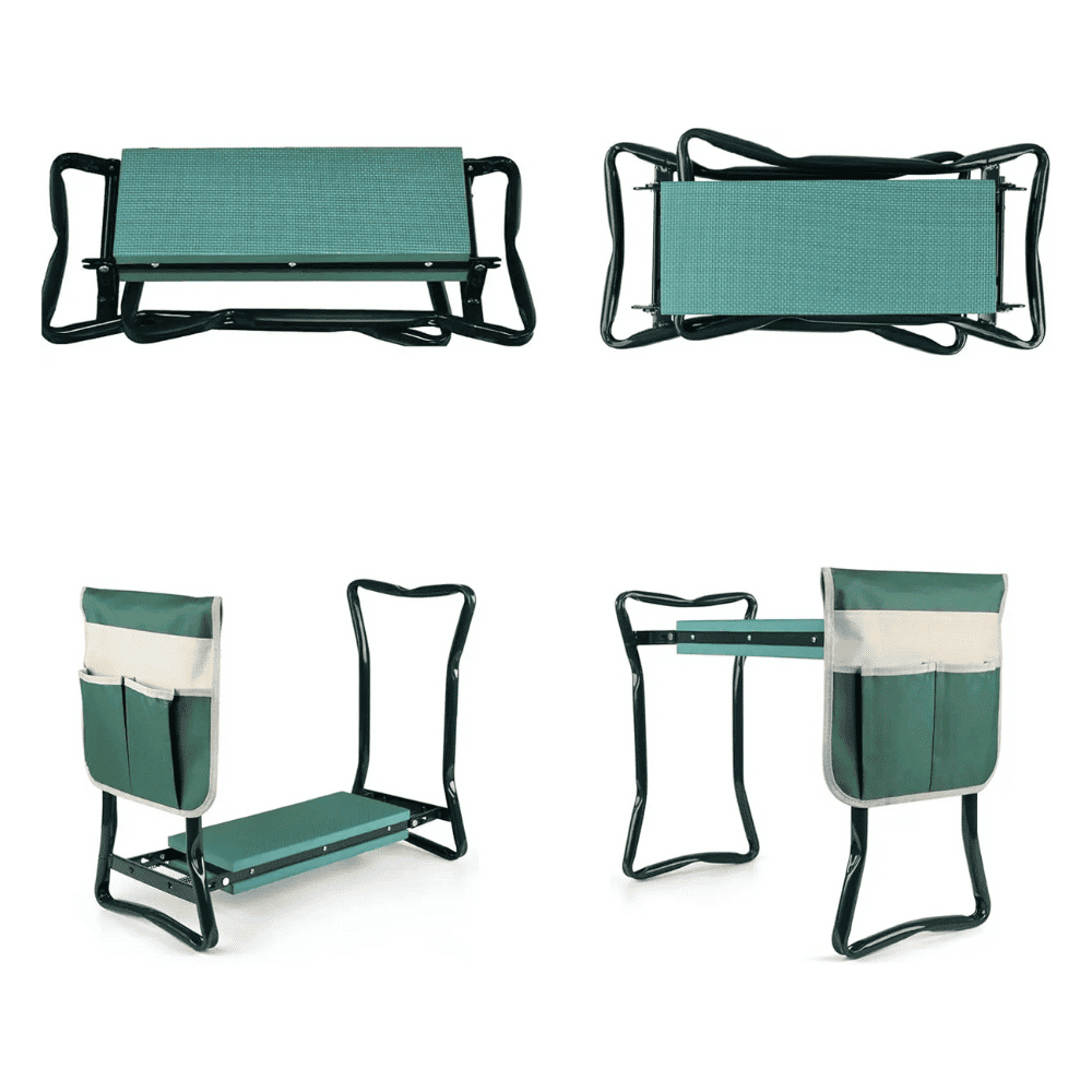 Set of green camping chairs with black frames on a white background