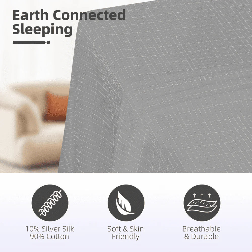 Grounding Fitted Bed Sheet with organic cotton, breathable fabric, and soft skin-friendly comfort for sleep