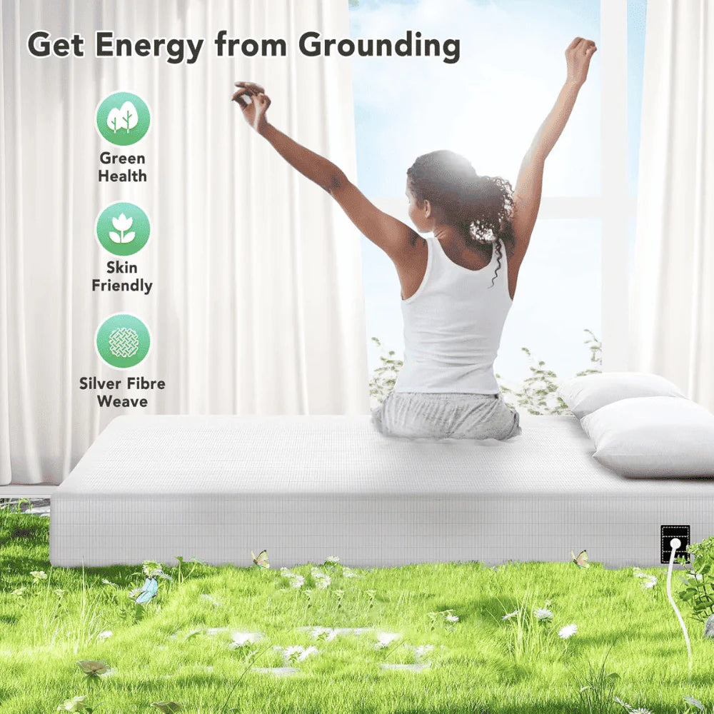 Grounding Fitted Bed Sheet with organic cotton and silver fiber for restful sleep and natural grounding support