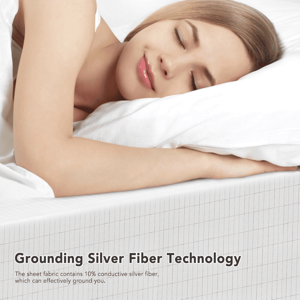 Grounding Fitted Bed Sheet with conductive silver fiber for better sleep, daily balance, and EMF grounding